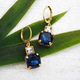 Crystal Square Duet Earrings, Midnight